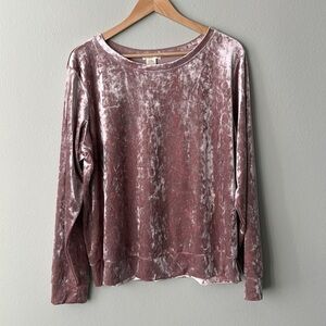 Matty M Long Sleeve Crushed Velvet Top with Banded Hem in Blush Women's Size XL